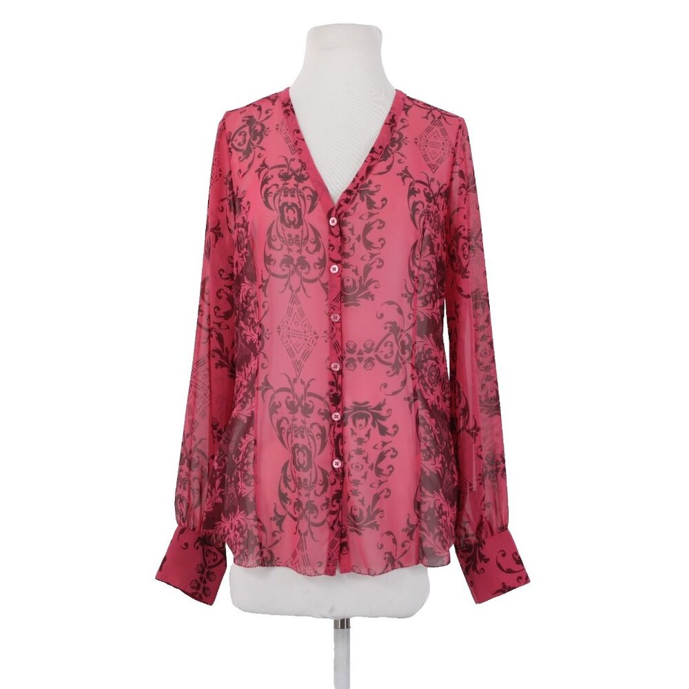 CAbi Pink and Black Patterned Blouse